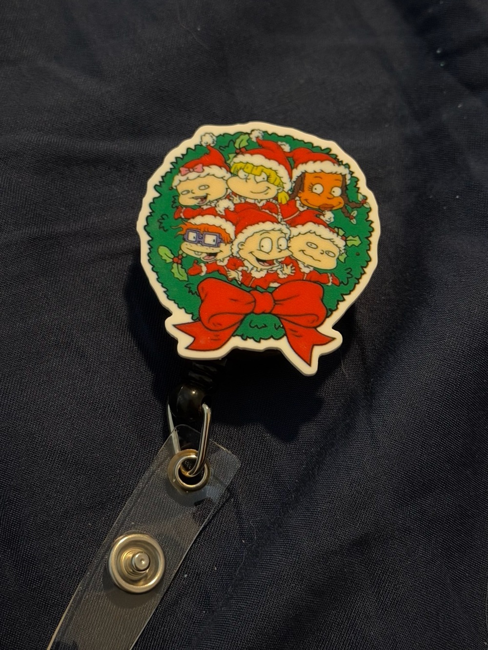 Holiday Character Wreath Badge Reel - Red & Green